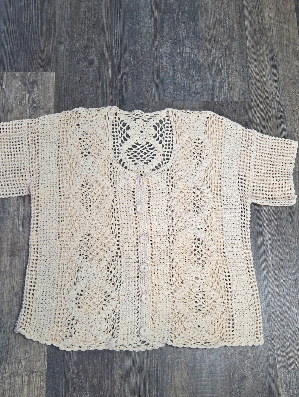 Vintage Cream Crochet Button-Front Cardigan
